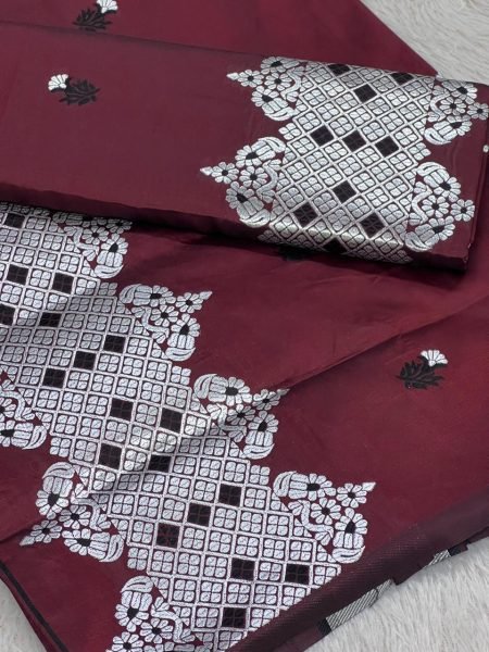 Elegant Maroon Mixpat Fabric Assamese Chador Mekhela Premium Mix silk 