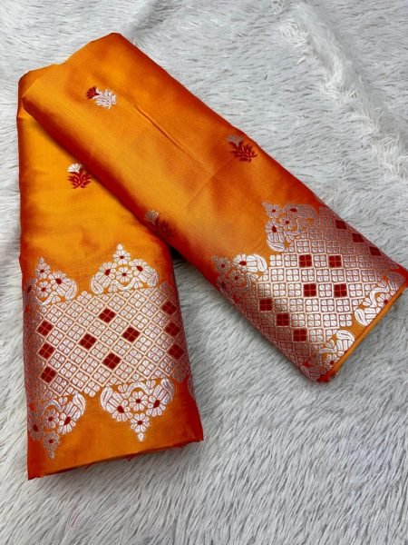 Elegant Mustard Mix pat Fabric Assamese Chador Mekhela 