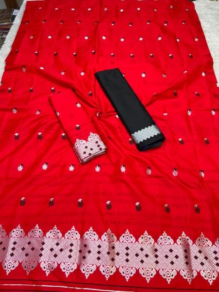 Elegant Mustard Mix pat Fabric Assamese Chador Mekhela Premium Mix silk 