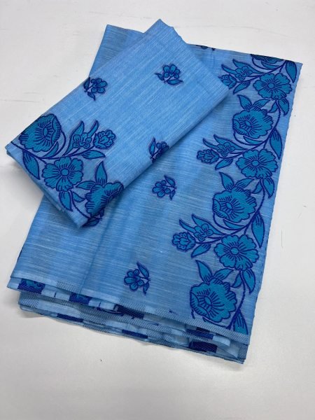 sky Blue Mekhela Sador in Premium  Kesapat Cotton  Mekhela Chador 