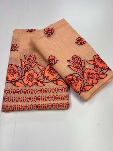 Peach Mekhela Sador in Premium  Kesapat Cotton  Mekhela Chador 