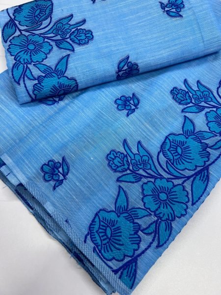sky Blue Mekhela Sador in Premium  Kesapat Cotton  Kesapat cotton