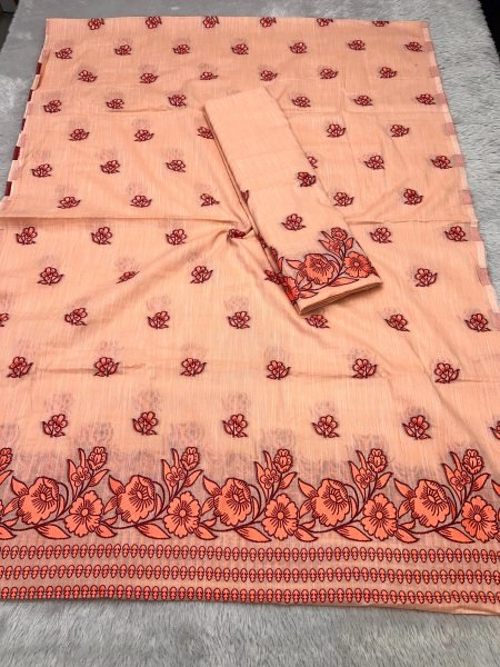 Peach Mekhela Sador in Premium  Kesapat Cotton  Kesapat cotton