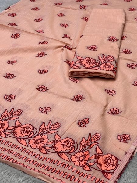 Peach Mekhela Sador in Premium  Kesapat Cotton  Kesapat cotton