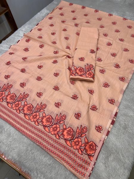Peach Mekhela Sador in Premium  Kesapat Cotton  Kesapat cotton