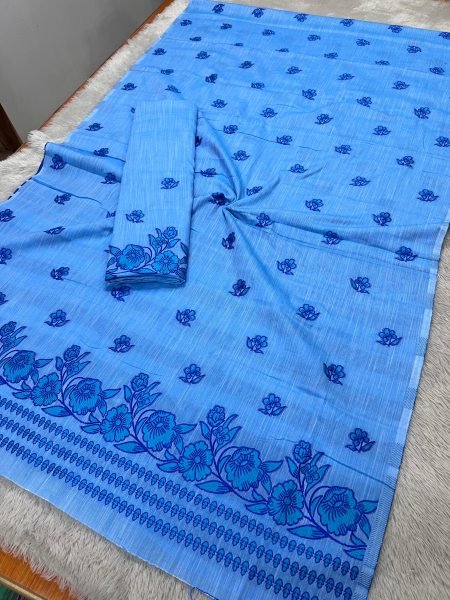 sky Blue Mekhela Sador in Premium  Kesapat Cotton  Kesapat cotton